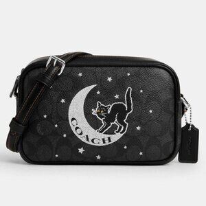 Coach Mini Jamie Crossbody Bag Purse Black Cat Halloween Moon Leather Sig CY349